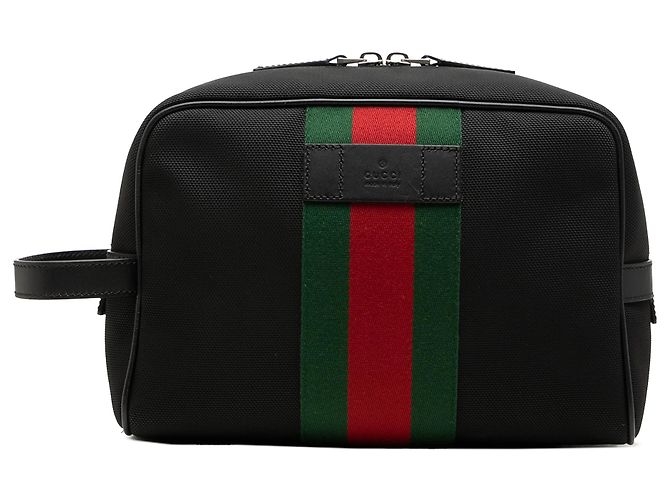 Clutch Gucci de lona techno negra con banda Web Negro