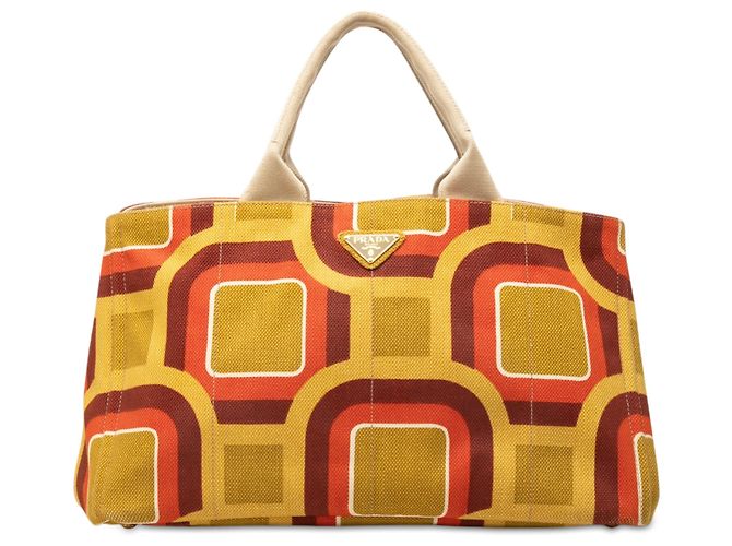 Tote Sac cabas Prada Soho en toile Canapa imprimée jaune Large