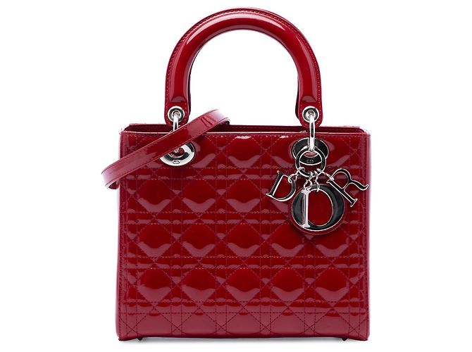 Autre Marque Dior Red Medium Patent Cannage Lady Dior Rouge Bordeaux