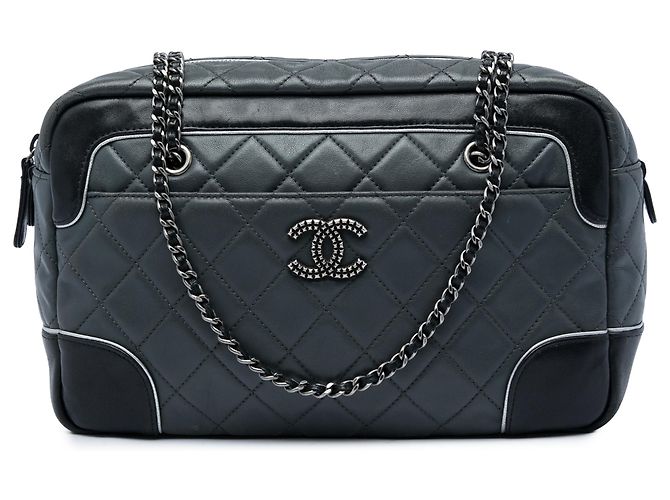 Chanel Gray Medium CC Bicolor gesteppte Kalbsleder Chain Camera Bag Braun Anthrazitgrau