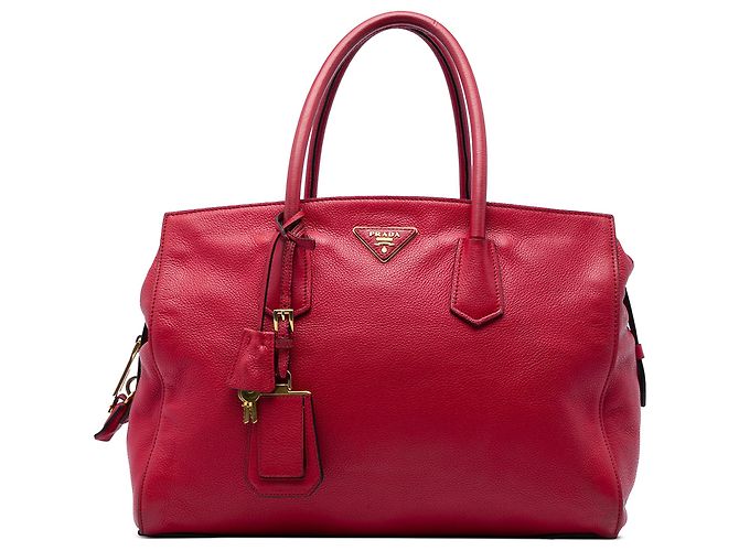 Sac cabas convertible Prada Red Vitello Daino avec fermeture éclair Rouge