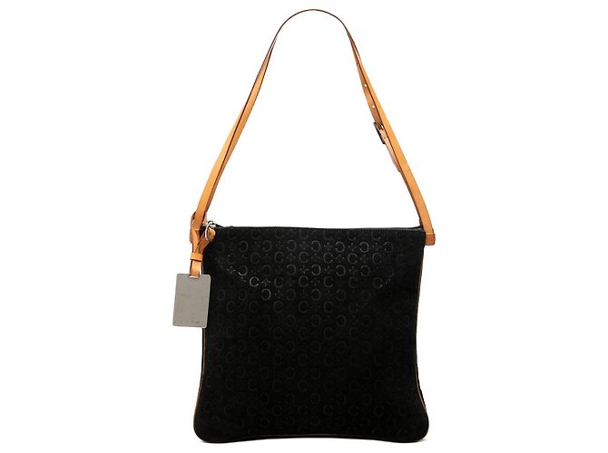 Céline Sac à épaule Celine Black C Macadam en daim à double fermeture éclair Noir