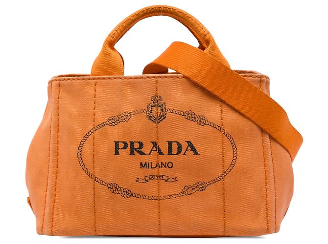 Prada Bolsa Tote Small Canvas Canapa Logo Laranja