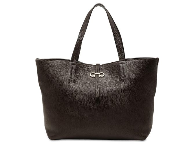 Salvatore Ferragamo Bolsa Ferragamo Gancini Bice em couro de bezerro granulado marrom Castanho escuro