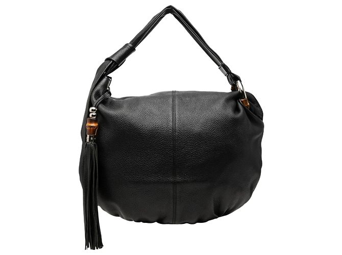 Gucci Bolsa Hobo Bamboo Jungle em couro de bezerro preto Medium