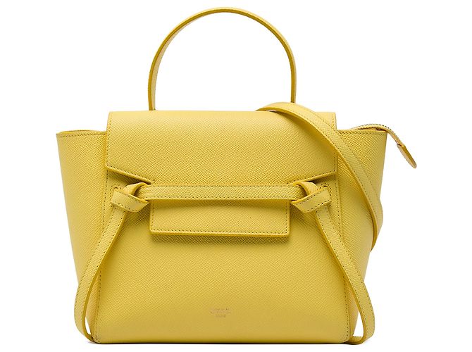 Belt Bag Céline Celine Bolsa de Cintura Nano em Pele de Bezerro Grão Amarela Amarelo