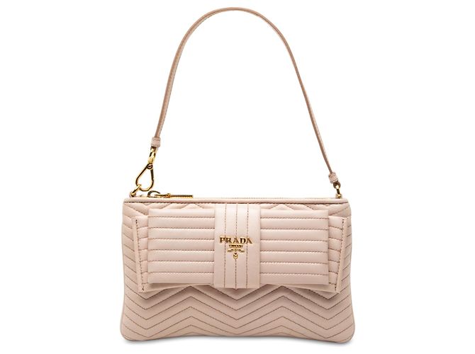 Bolsa de Ombro Prada Beige Soft Calf Impunture Diagramme com Laço Bege