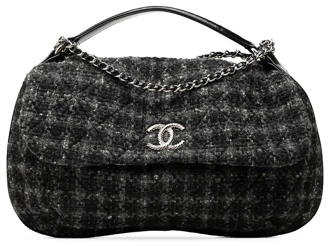 Chanel Black CC Tweed Top Handle Flap Nero