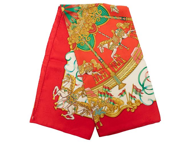 Lenço de seda Hermès Red Luna Park 90 Vermelho