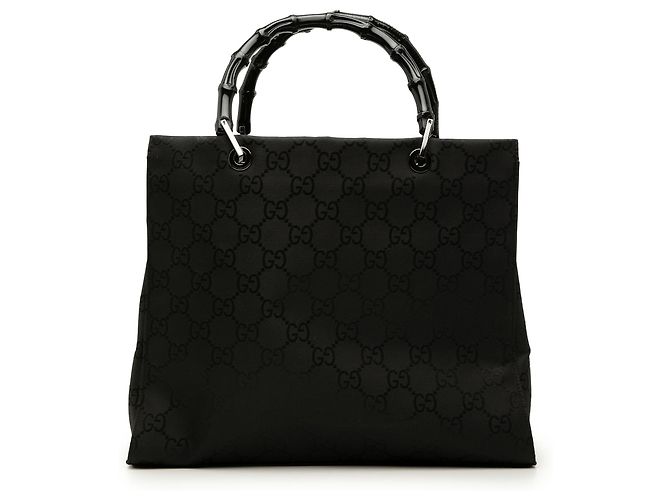 Bamboo Bolsa de mão Gucci em nylon GG preto com bambu