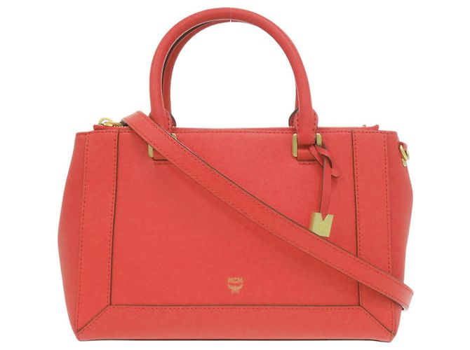 Borsa a mano MCM 2-Way Logo Leather Red Rosso