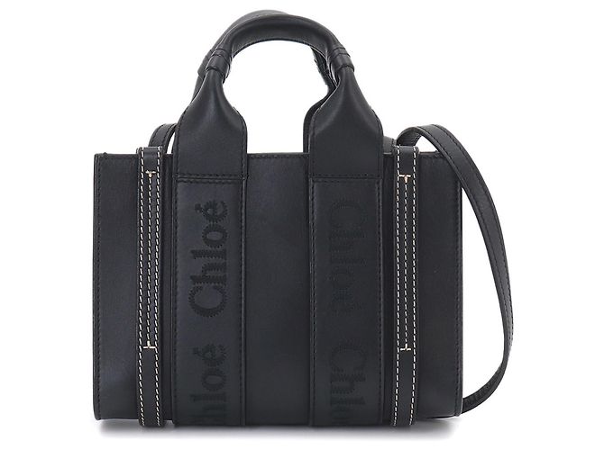 Sac à main cabas en cuir 2-way Chloé Woody Mini Noir