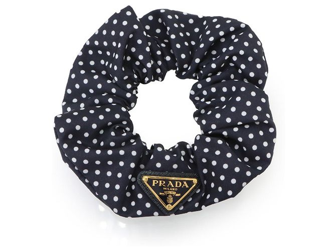 Scrunchie Prada Triangle Branco Azul marinho