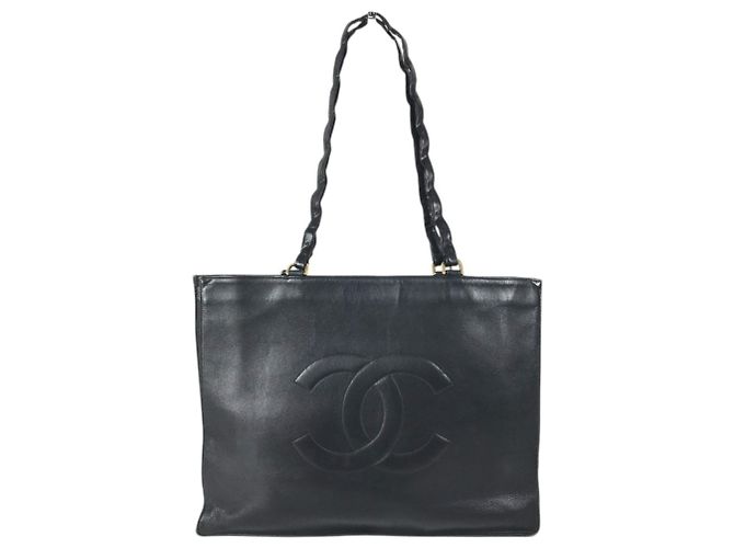Classique Sac cabas Chanel Vintage CC Coco Mark Logo Noir