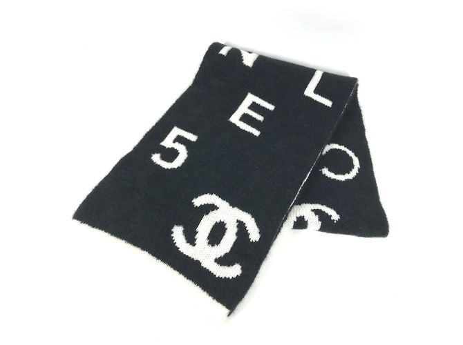 Sciarpa-stola Chanel in lana e cashmere Nero Bianco