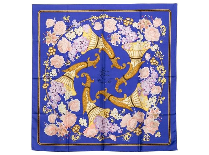 Hermès Lenço Hermes Carre 90 Fleurs et Raisins Multicor Roxo
