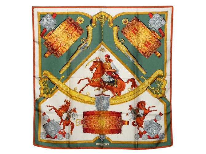 Hermès Lenço Hermes Carre 90 Ottoman Cavalry Multicor Verde