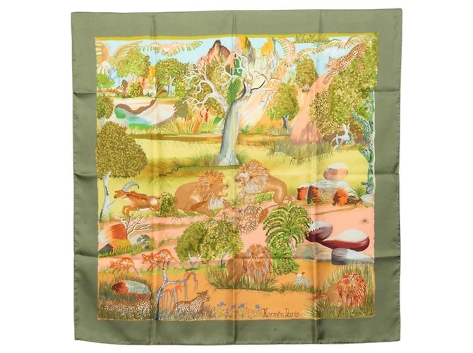 Hermès Carré 90 Nuba Mountain Scarf Multicolore Verde
