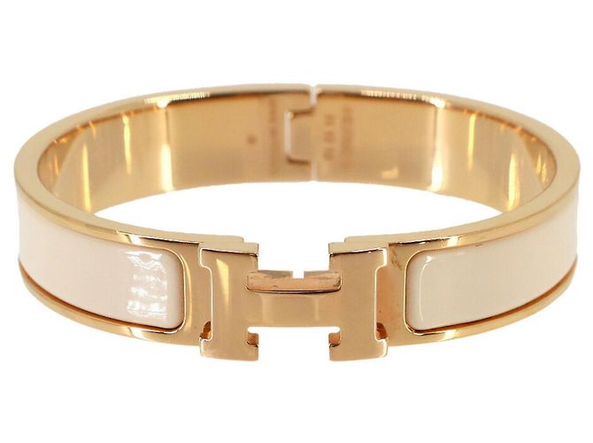 Bracelete Hermès Clic H PM Bege Dourado
