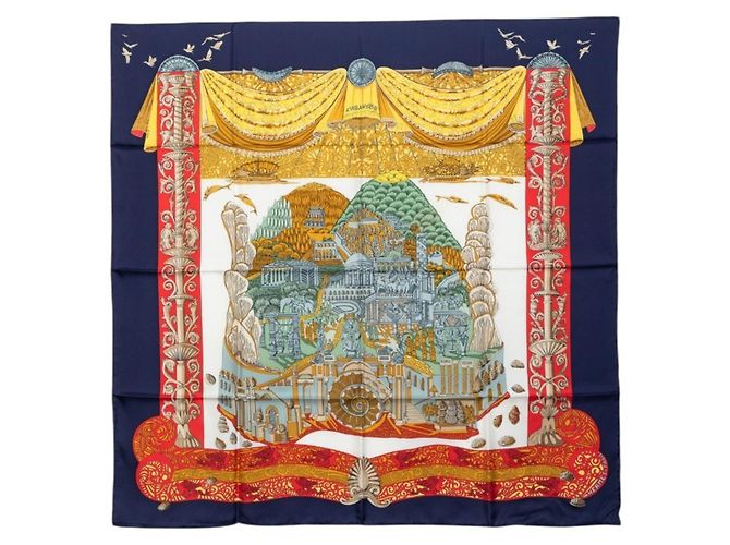 Hermès Lenço de seda Hermes Carre 90 L'ATLANTIDE Multicor Azul marinho
