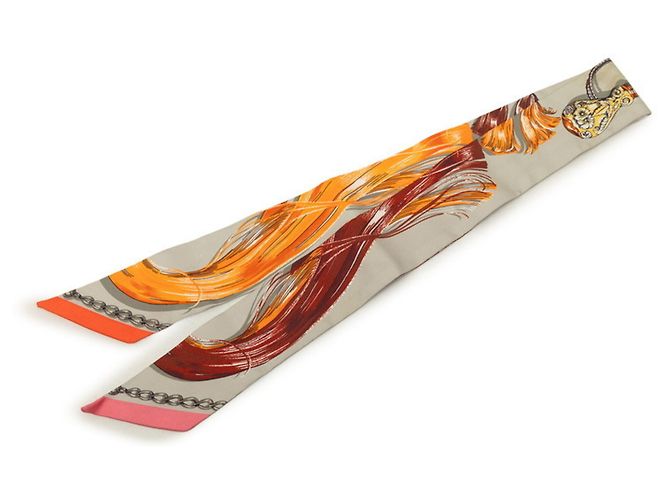 Hermès Hermes Twilly Cavalcades Seidentuch Mehrfarben Beige Orange