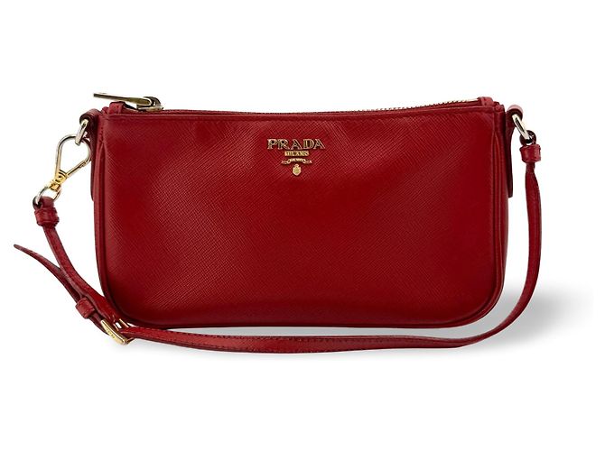 Prada Mini en cuir Saffiano avec fermeture éclair Rouge