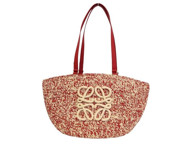 Borsa Media Loewe Eclipse in Rafia e Vitello Rosso Beige