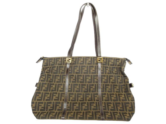 Fendi Vintage Zucca Pattern Tote Bag Brown Black