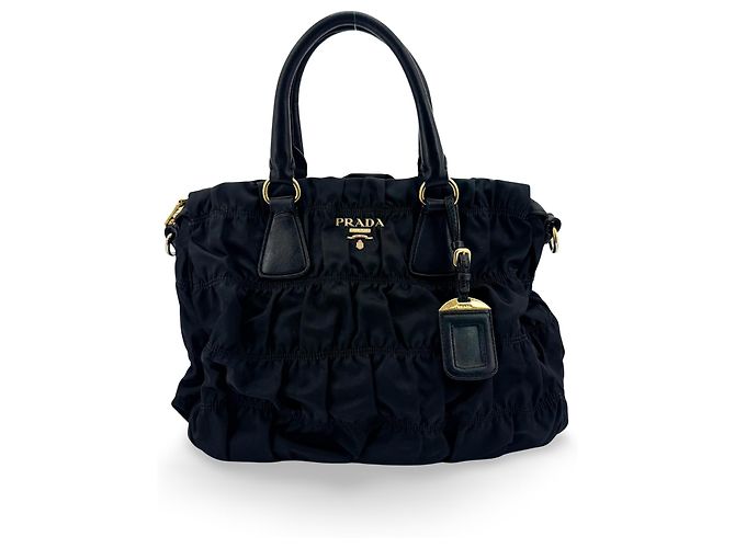 Prada Gaufre Convertible Tessuto Large Nero