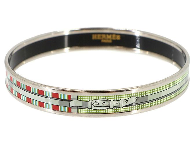 Hermès Bracelet Jonc Hermes Email PM Argenté Rouge Vert