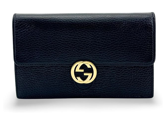 Gucci Interlocking Wallet on Chain Leather Black