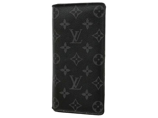 Louis Vuitton Monogram Eclipse Portefeuille Brazza Long Wallet Negro