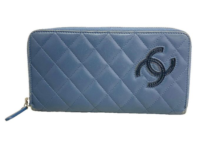 Chanel Matelassé Lambskin Long Wallet Blue