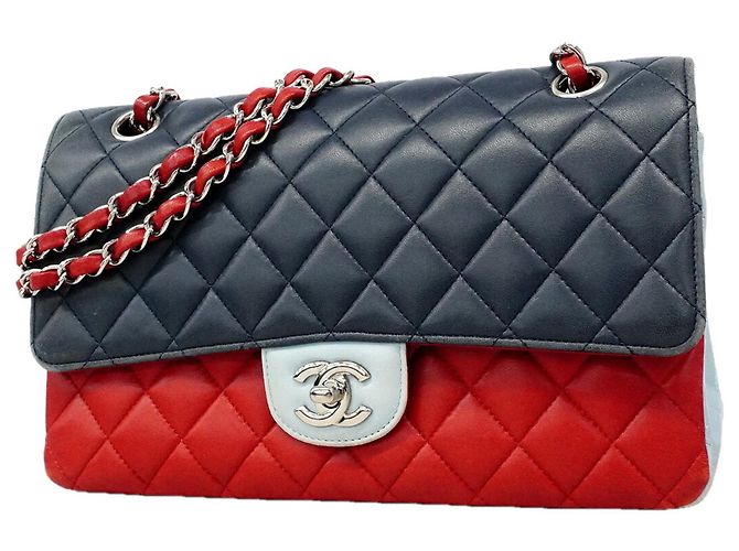 Bolso de hombro Chanel Matelassé Roja Azul Azul marino