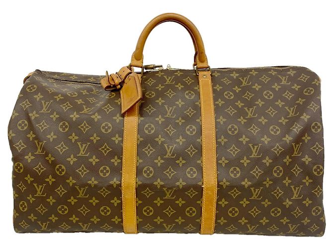 Louis Vuitton Brown Boston Monogram Keepall 60 Castaño