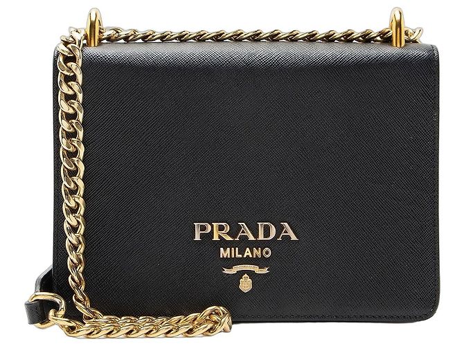 Borsa a tracolla piccola Prada Saffiano Chain Nero