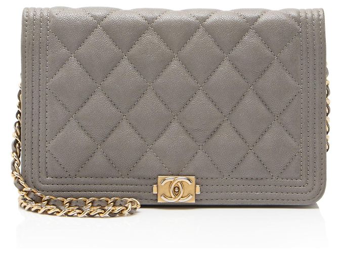 Chanel Boy Wallet on Chain em couro de bezerro granulado Cinza