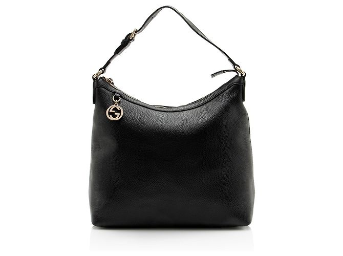 Sac Hobo Gucci en cuir avec breloque G entrelacée Noir