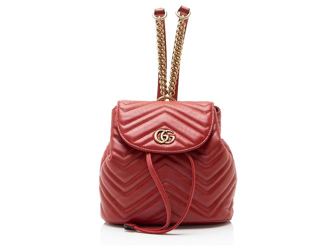 Gucci Matelasse Leather GG Marmont Mini Backpack Red