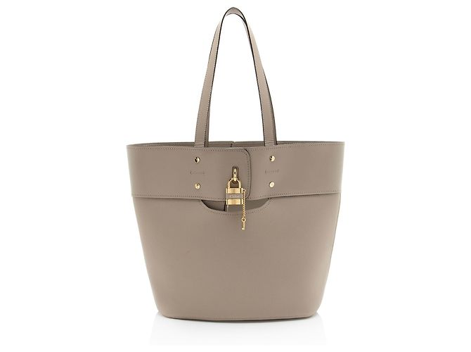 Chloé Tote Média Aby Lock em couro de bezerro granulado Chloe Cinza