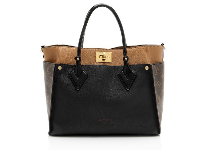 Borsa Tote Louis Vuitton On My Side MM in pelle di vitello e canvas Monogram Nero