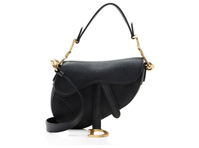 Autre Marque Mini Bolsa Saddle Dior em pele de vitelo granulada com alça Preto
