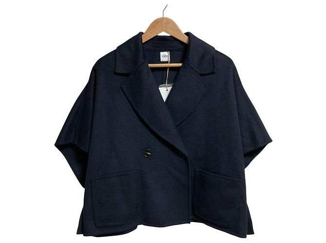Autre Marque YENN DOUBLE FACE CAPE JACKET Wool Cape Jacket Blue Navy blue