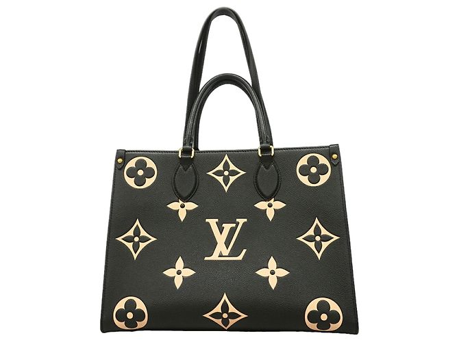 Louis Vuitton Monogram Empreinte OnTheGo MM Tote Bag Schwarz Beige