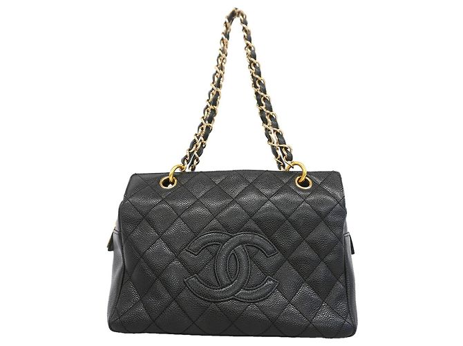 Saco Tote Chanel em couro de bezerro granulado preto