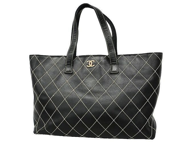 Sac cabas Chanel en cuir Black Wild Stitch Noir