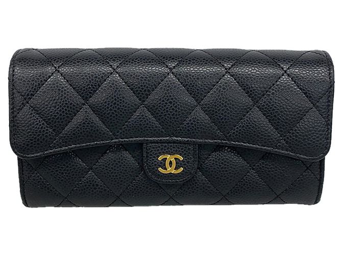 Timeless Cartera larga de Chanel en piel de becerro granulada negra Negro