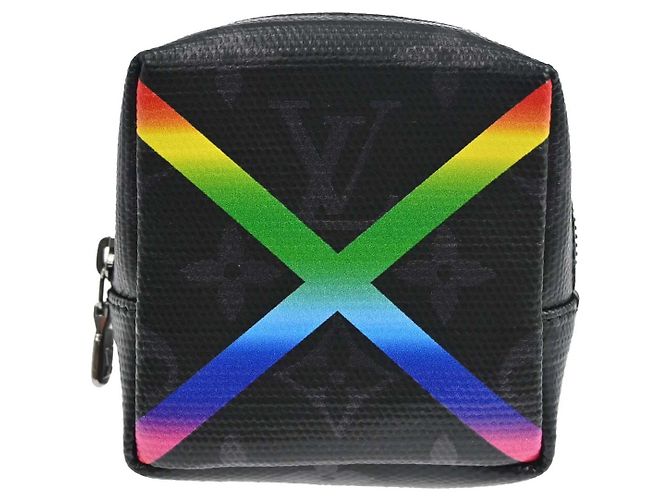 Louis Vuitton Box Pouch Bag Charm and Belt Charm Rainbow Monogram Eclipse Canvas Black