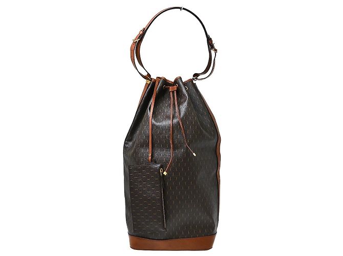Autre Marque Saint Laurent Vintage Classic Monogram Drawstring Bucket Canvas Marron