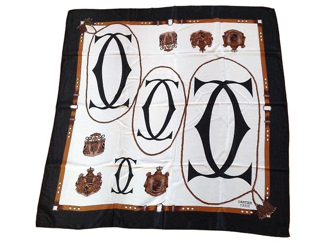 Cartier Paris Seidentuch Braun Schwarz Weiß
